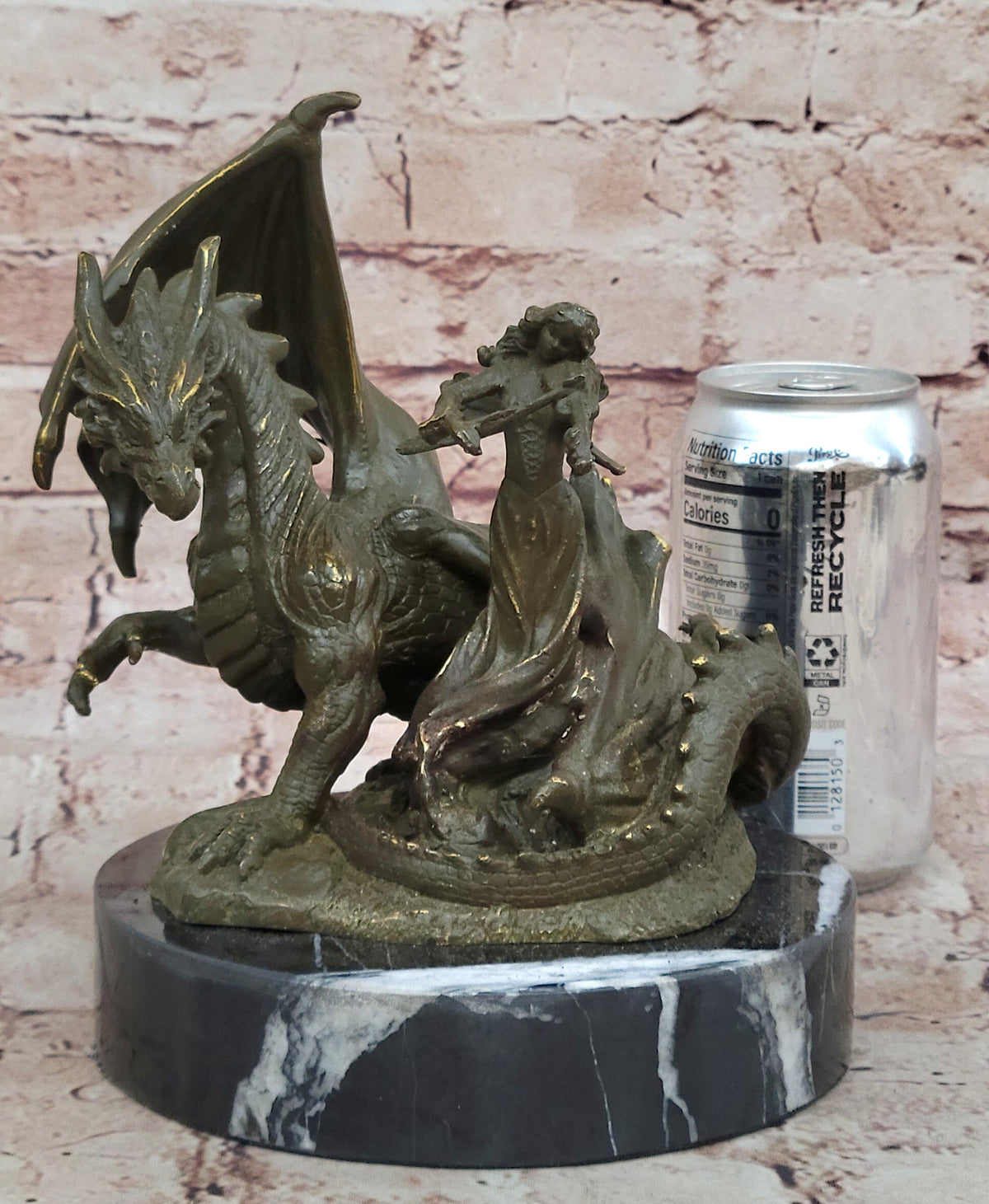 Bronze Dragon and Violinist Statue Fantasy Medieval Sculpture Decor