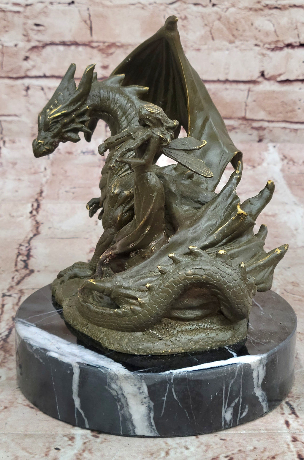 Bronze Dragon and Violinist Statue Fantasy Medieval Sculpture Decor