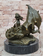 Bronze Dragon and Violinist Statue Fantasy Medieval Sculpture Decor