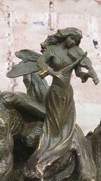 Bronze Dragon and Violinist Statue Fantasy Medieval Sculpture Decor