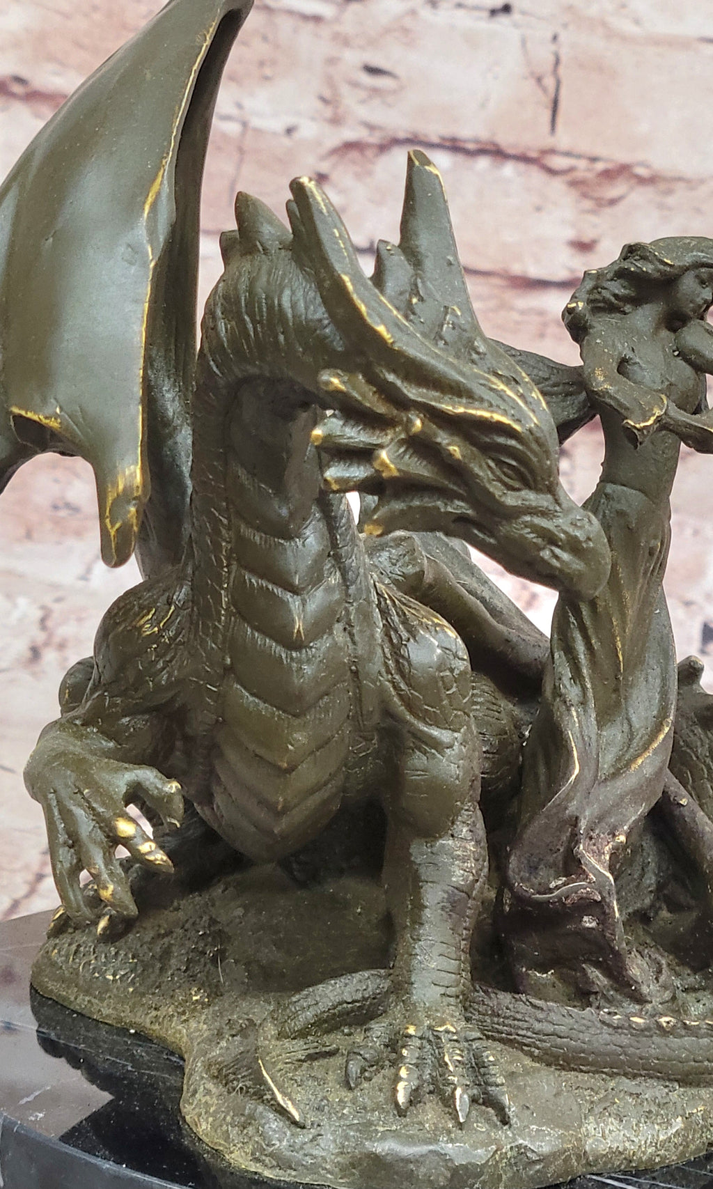 Bronze Dragon and Violinist Statue Fantasy Medieval Sculpture Decor