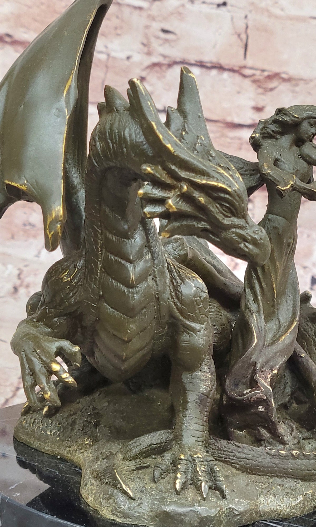 Bronze Dragon and Violinist Statue Fantasy Medieval Sculpture Decor