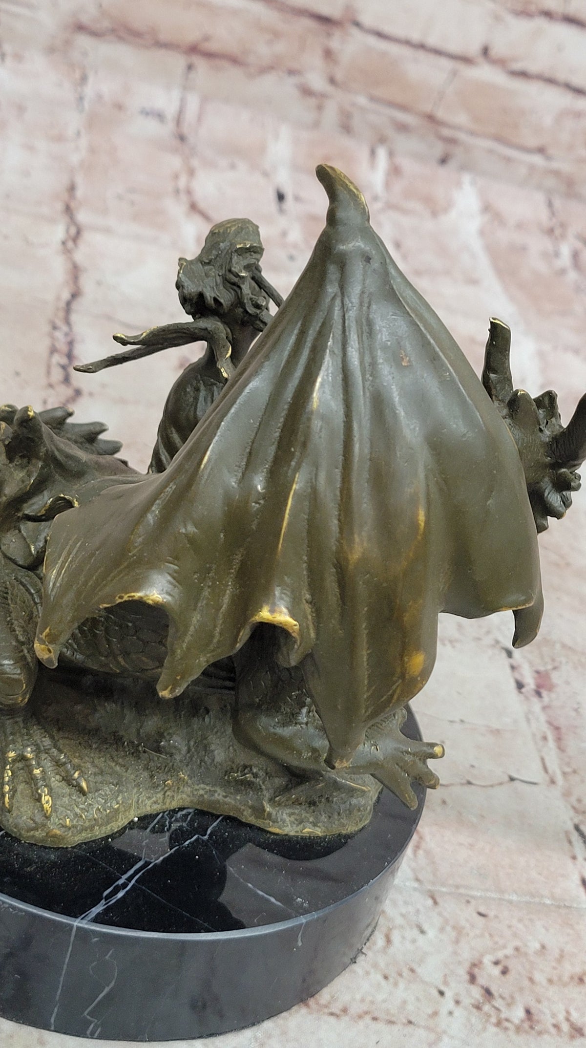 Bronze Dragon and Violinist Statue Fantasy Medieval Sculpture Decor