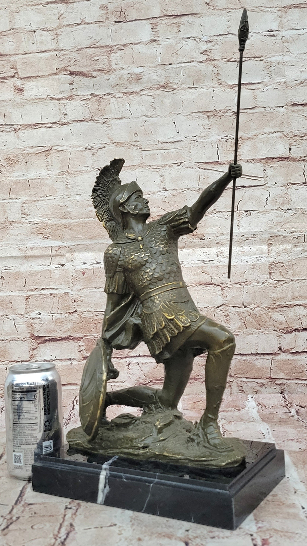 Kneeling Roman Legion Centurion Warrior Bronze Sculpture with Spear & Shield
