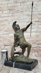 Kneeling Roman Legion Centurion Warrior Bronze Sculpture with Spear & Shield