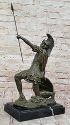 Kneeling Roman Legion Centurion Warrior Bronze Sculpture with Spear & Shield