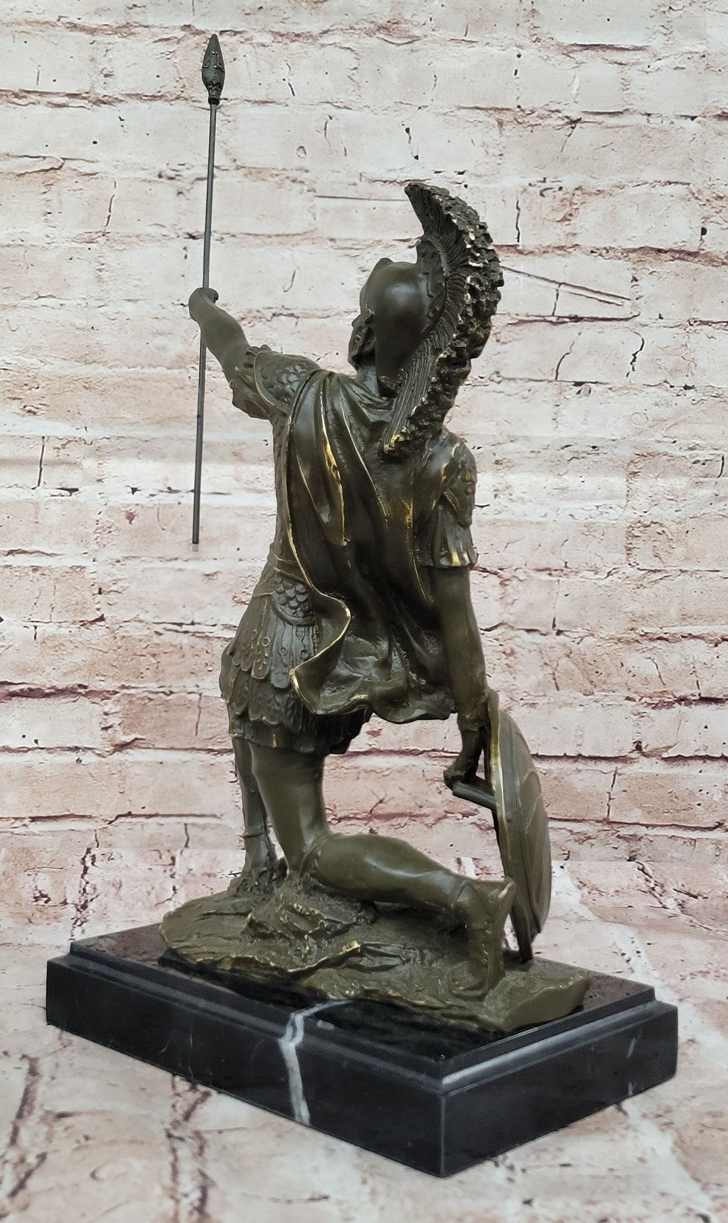 Kneeling Roman Legion Centurion Warrior Bronze Sculpture with Spear & Shield