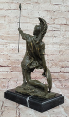 Kneeling Roman Legion Centurion Warrior Bronze Sculpture with Spear & Shield