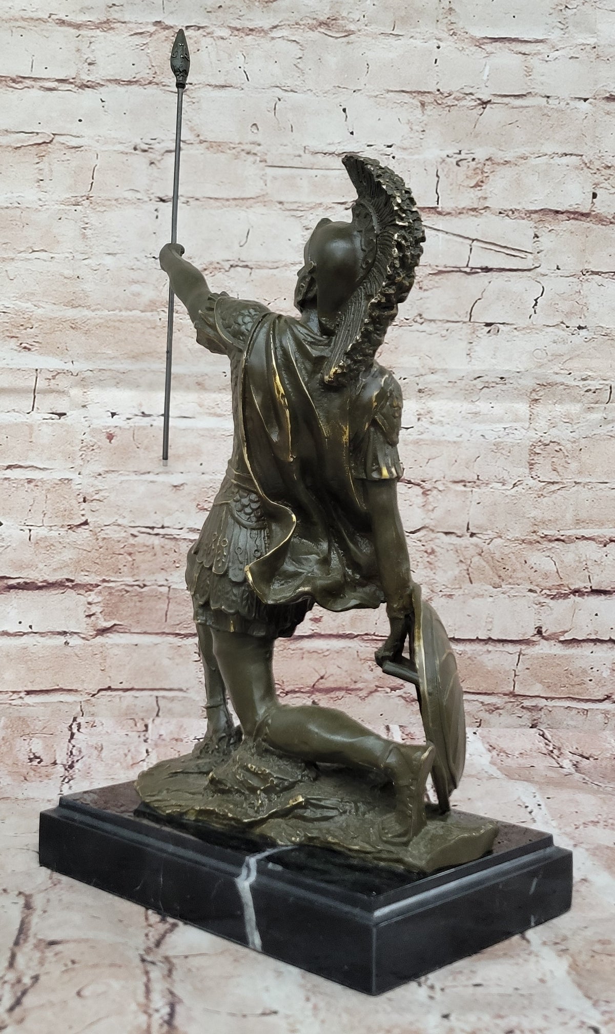 Kneeling Roman Legion Centurion Warrior Bronze Sculpture with Spear & Shield