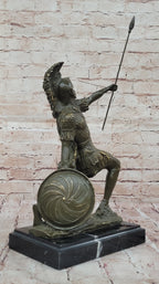 Kneeling Roman Legion Centurion Warrior Bronze Sculpture with Spear & Shield
