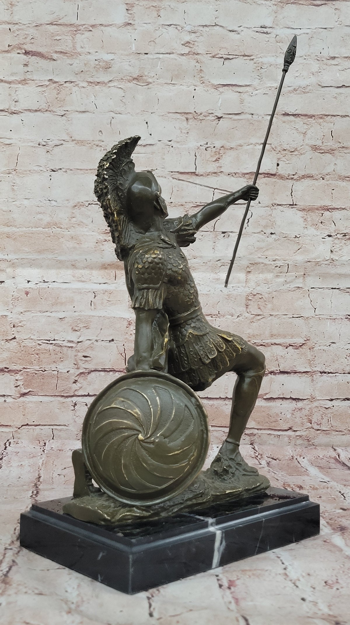 Kneeling Roman Legion Centurion Warrior Bronze Sculpture with Spear & Shield