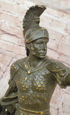Kneeling Roman Legion Centurion Warrior Bronze Sculpture with Spear & Shield