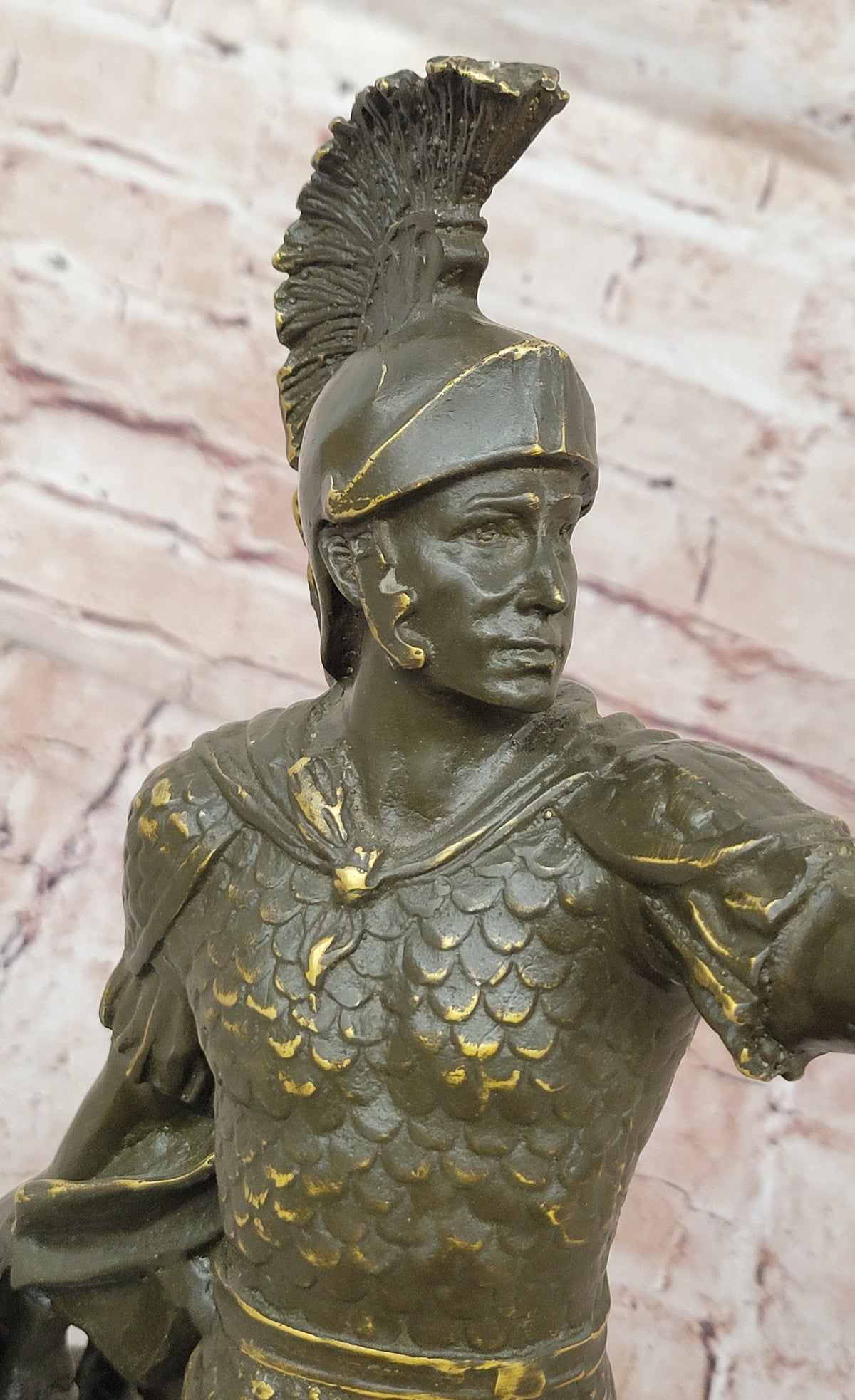 Kneeling Roman Legion Centurion Warrior Bronze Sculpture with Spear & Shield