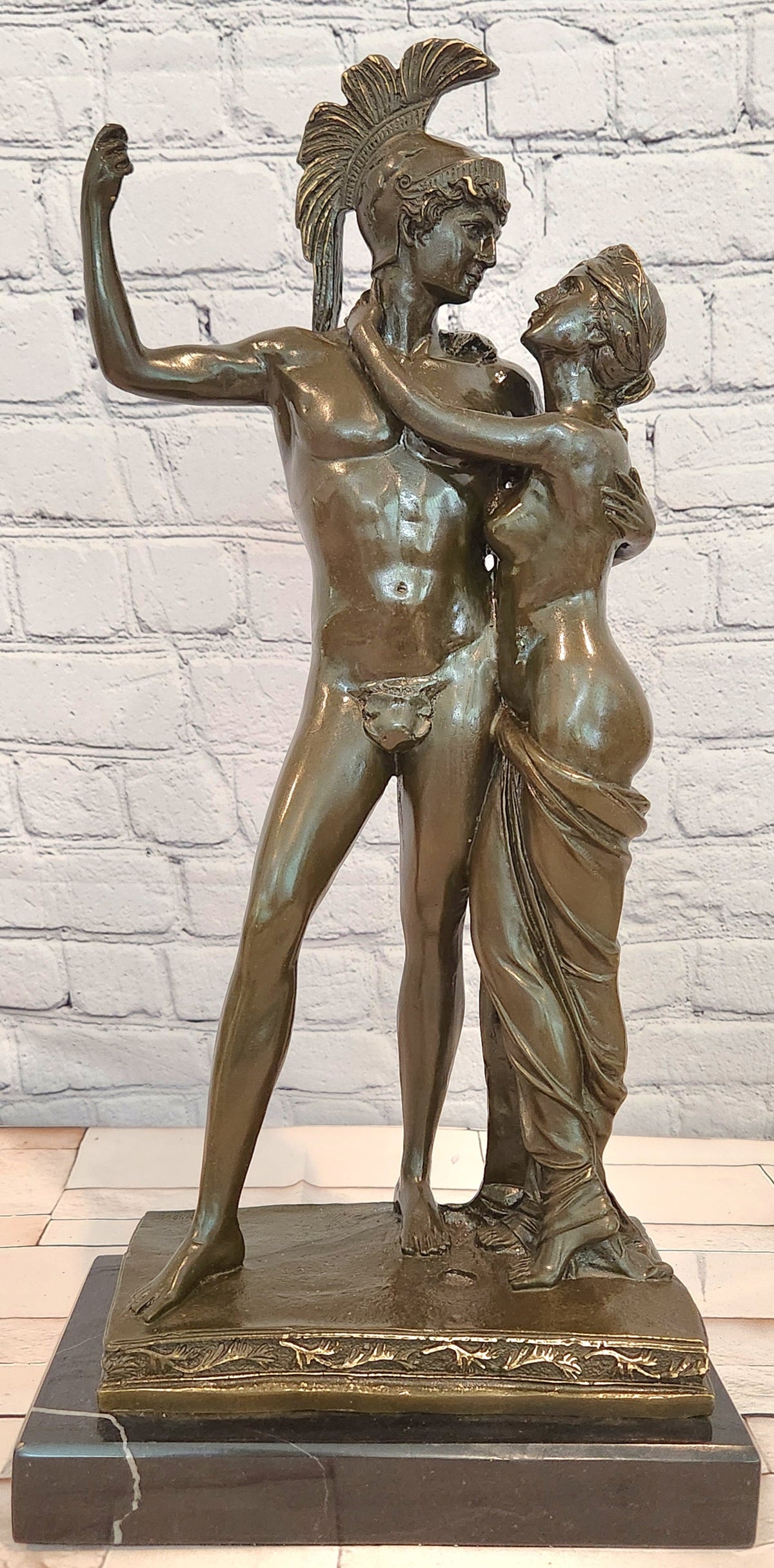 Spartan King Leonidas and Gorga Bronze Greek Warrior Lovers Sculpture Classical Statue