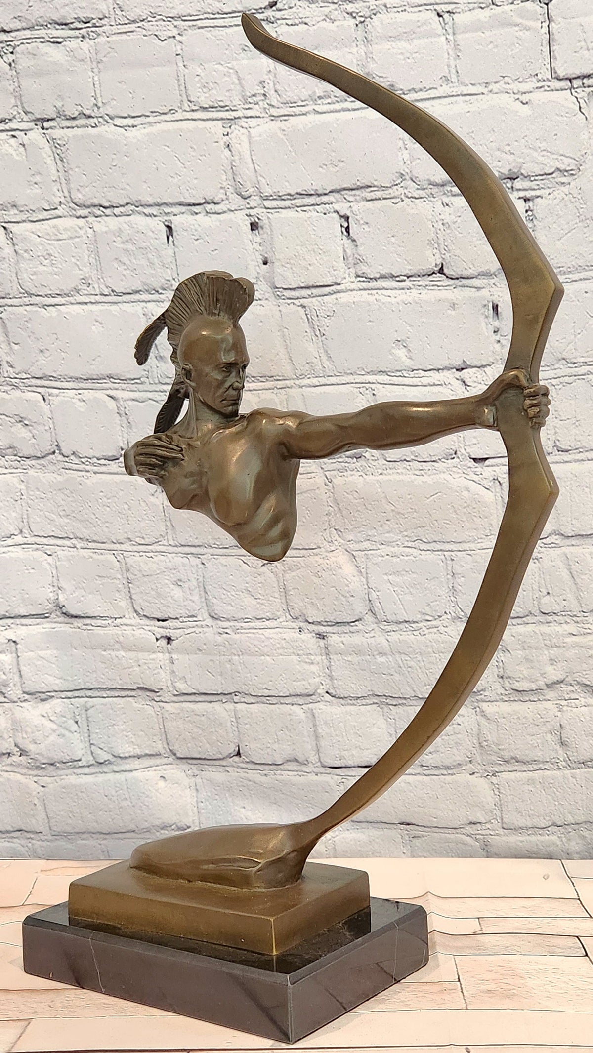 Modern Native American Archer Bronze Sculpture by Mario Nick