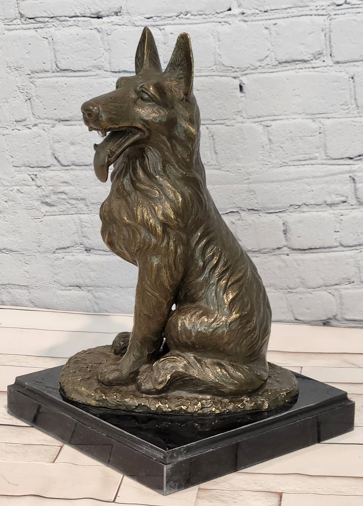 Bronze German Shepherd Dog Sculpture Guard Canine Statue