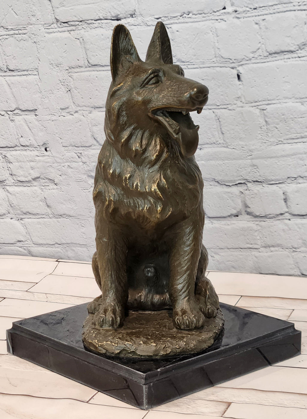 Bronze German Shepherd Dog Sculpture Guard Canine Statue
