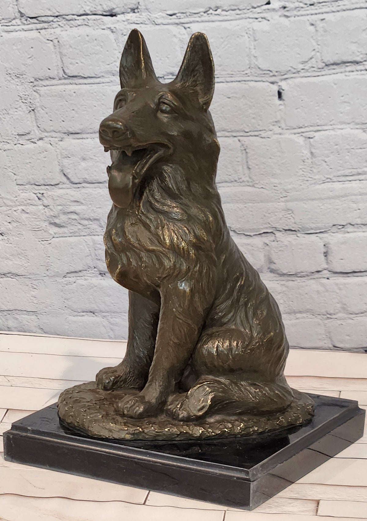 Bronze German Shepherd Dog Sculpture Guard Canine Statue
