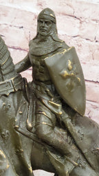 Medieval Knight on Horseback Bronze Statue – Warrior Figurine