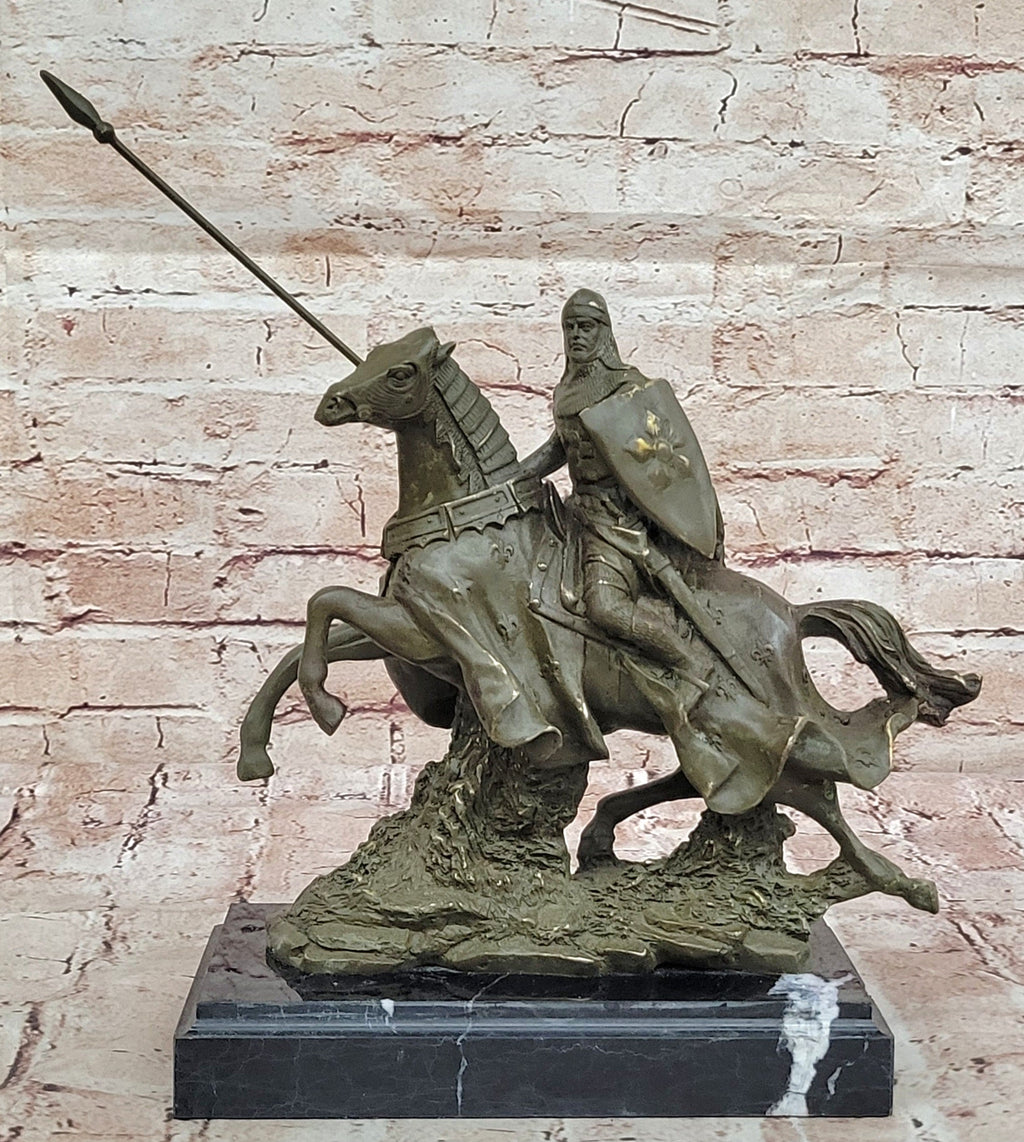 Medieval Knight on Horseback Bronze Statue – Warrior Figurine
