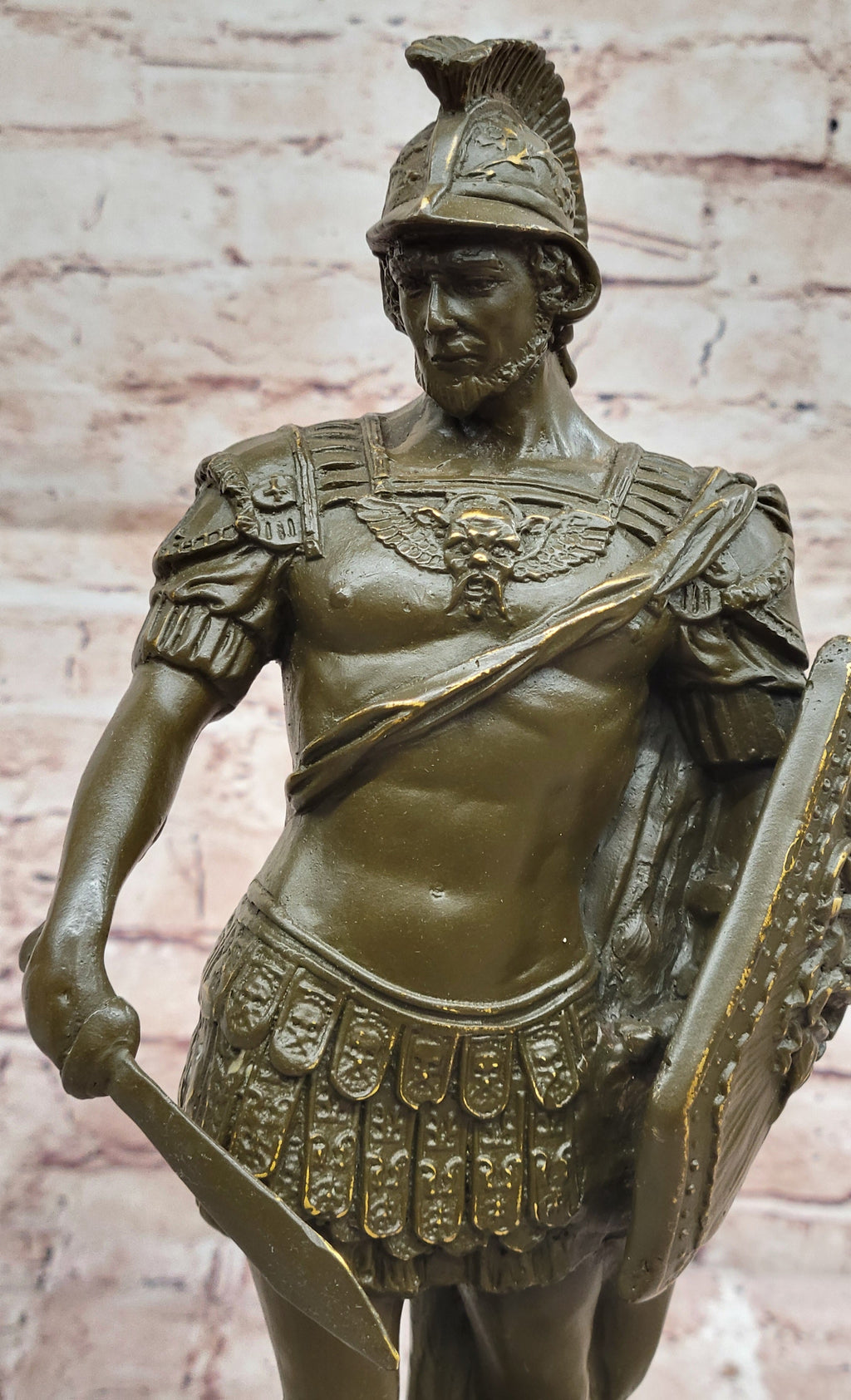 Bronze Roman Warrior Statue - Handcrafted Greek Soldier Sculpture Decor
