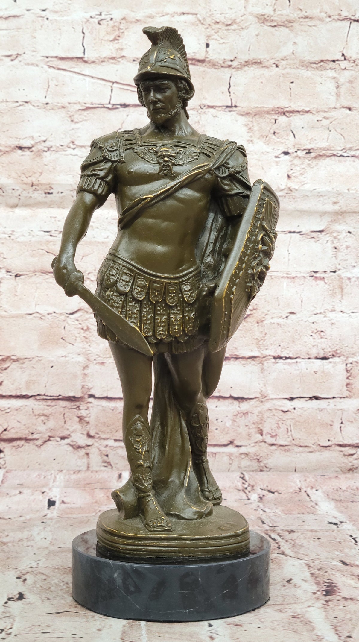 Bronze Roman Warrior Statue - Handcrafted Greek Soldier Sculpture Decor