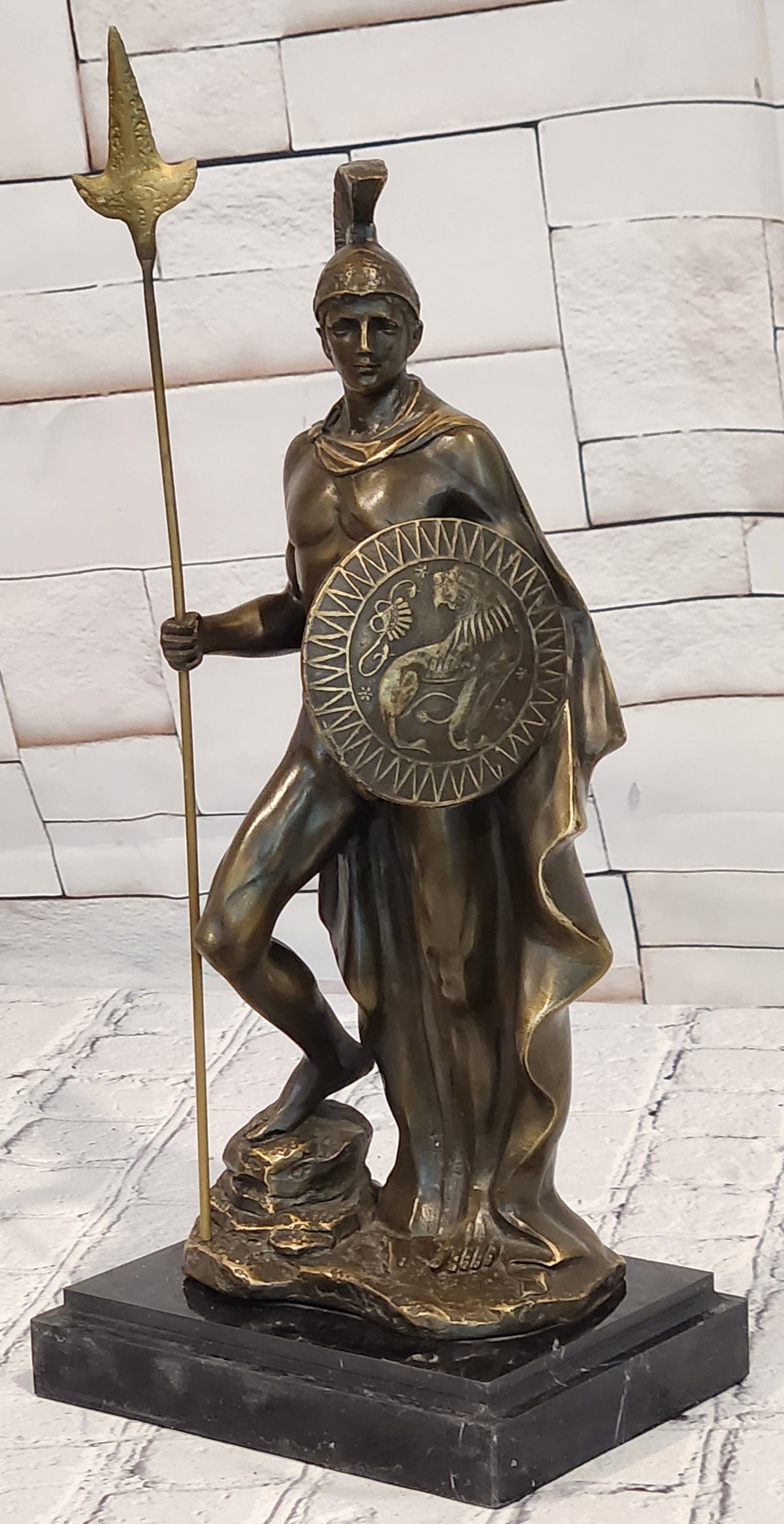Greek Warrior Hero Bronze Sculpture Spear Shield Spartan Statue