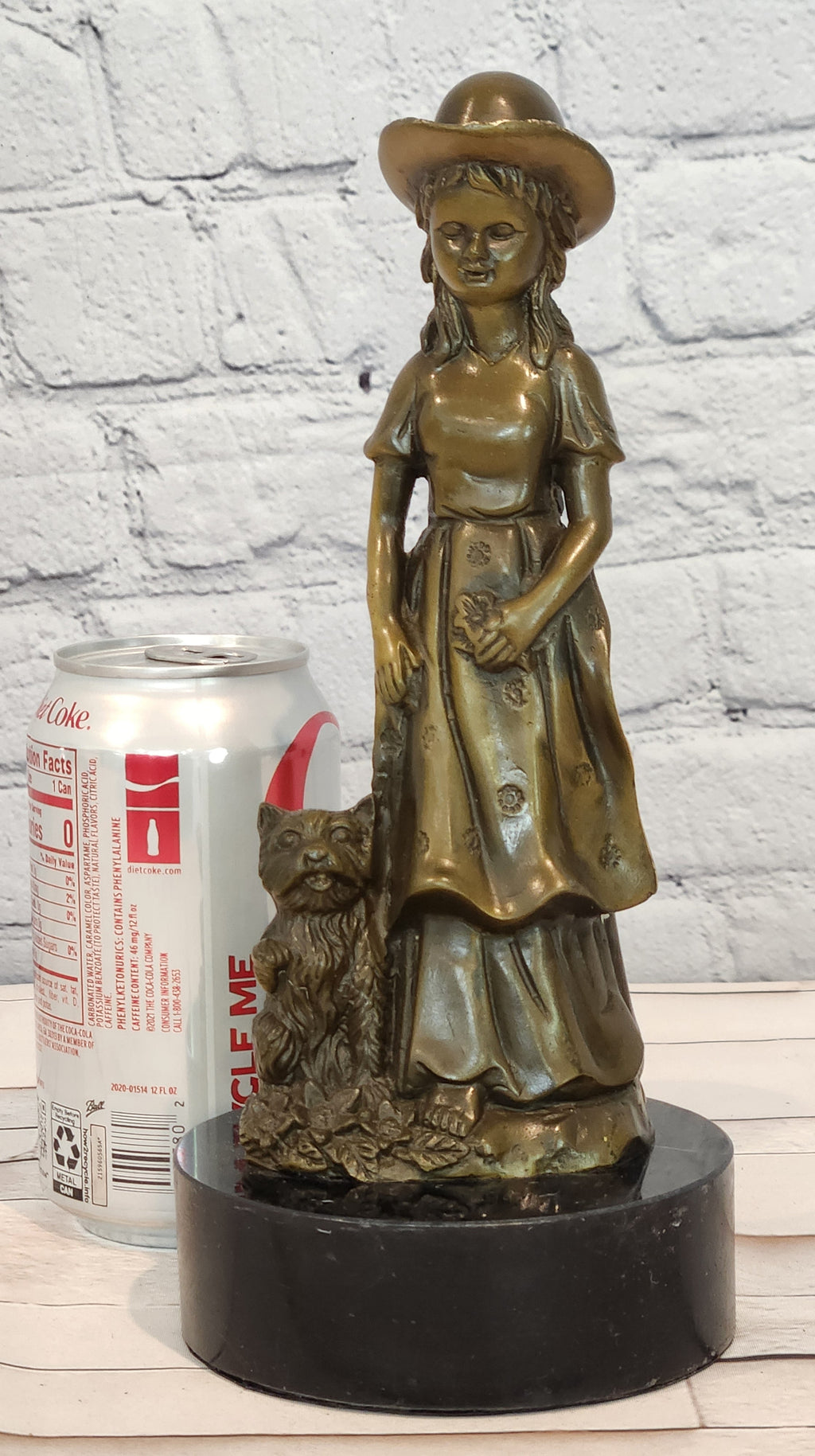 Charming Young Girl and Yorkshire Terrier Dog Bronze Statue Figurine