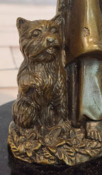 Charming Young Girl and Yorkshire Terrier Dog Bronze Statue Figurine