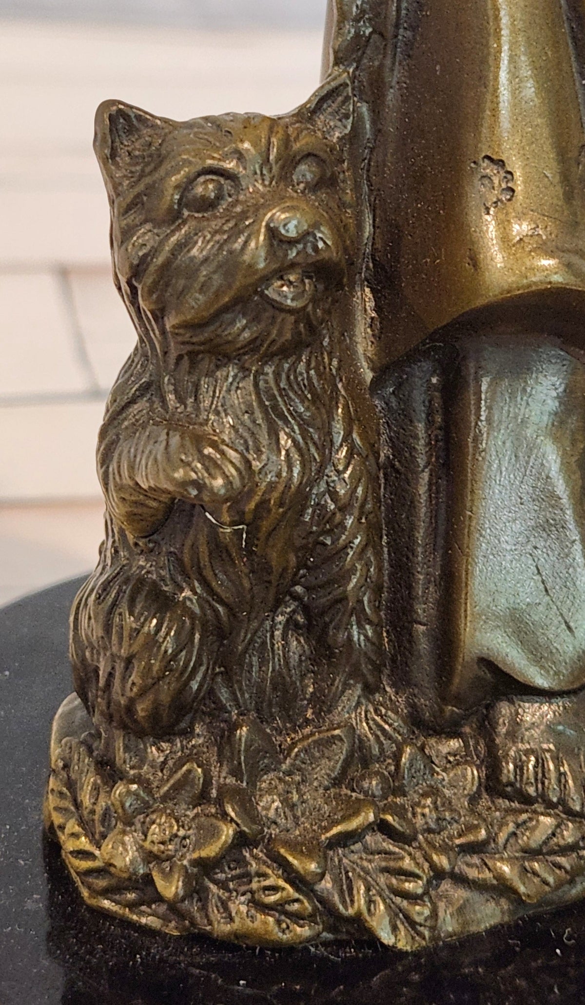 Charming Young Girl and Yorkshire Terrier Dog Bronze Statue Figurine