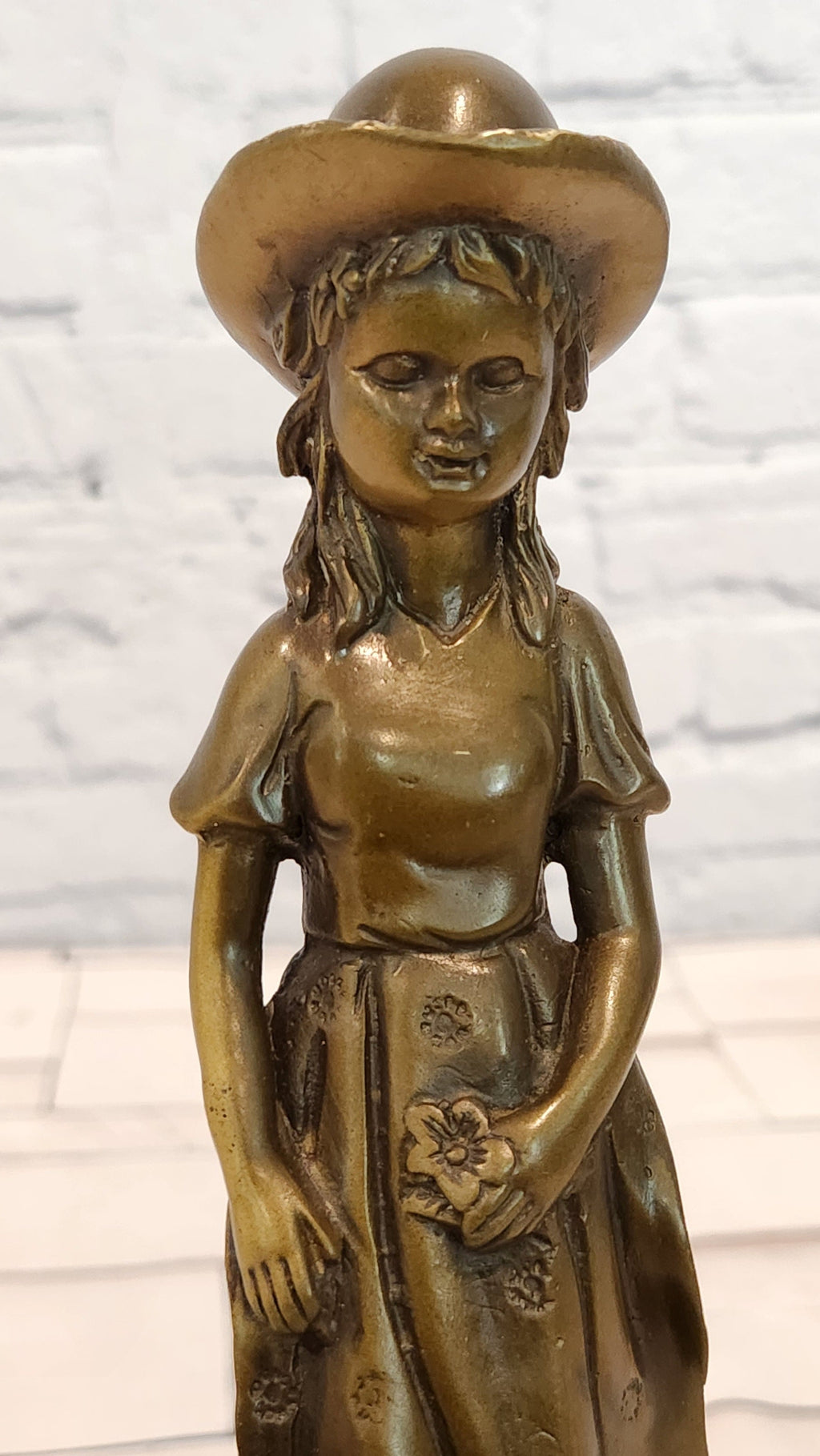 Charming Young Girl and Yorkshire Terrier Dog Bronze Statue Figurine