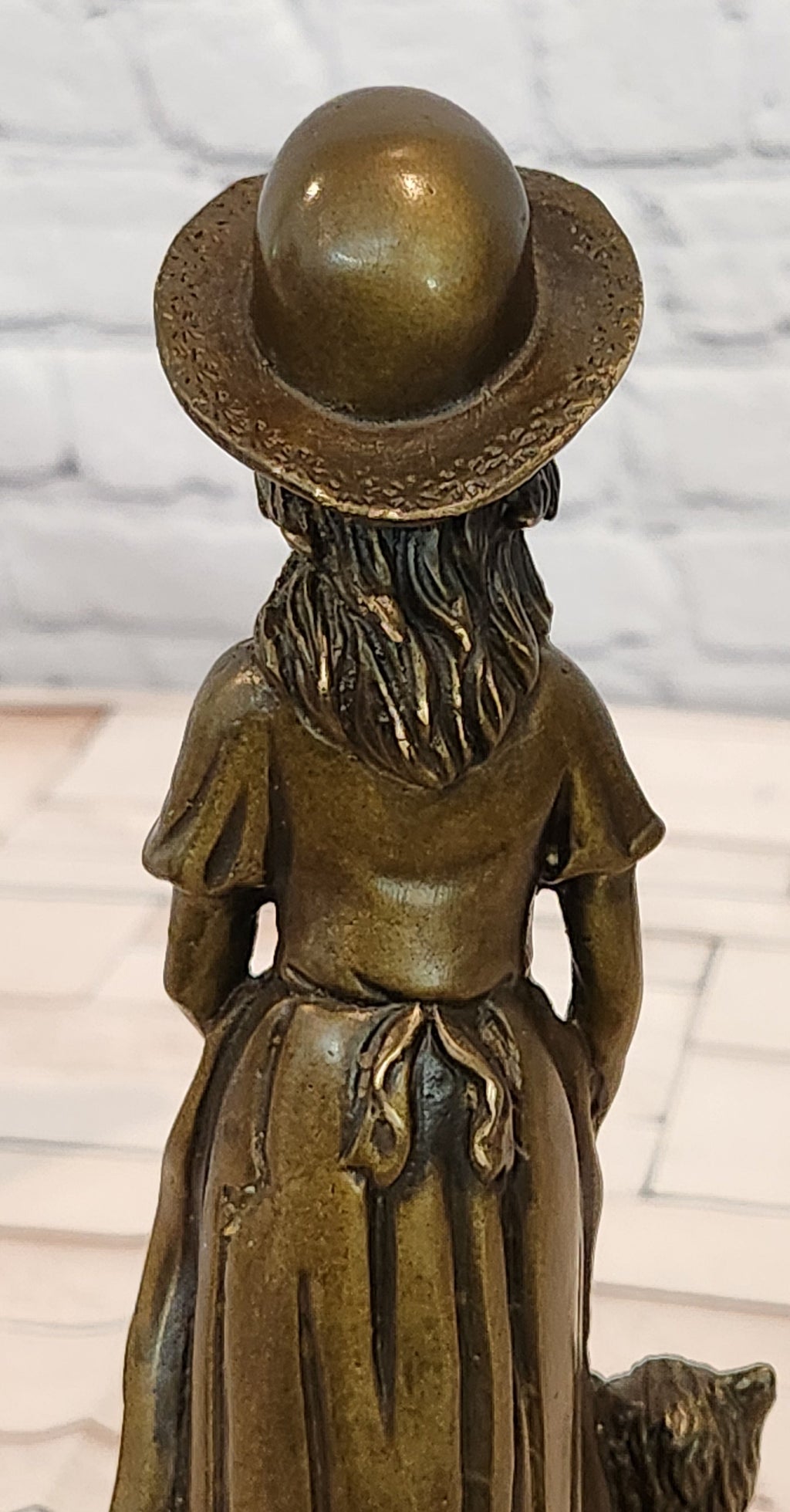 Charming Young Girl and Yorkshire Terrier Dog Bronze Statue Figurine