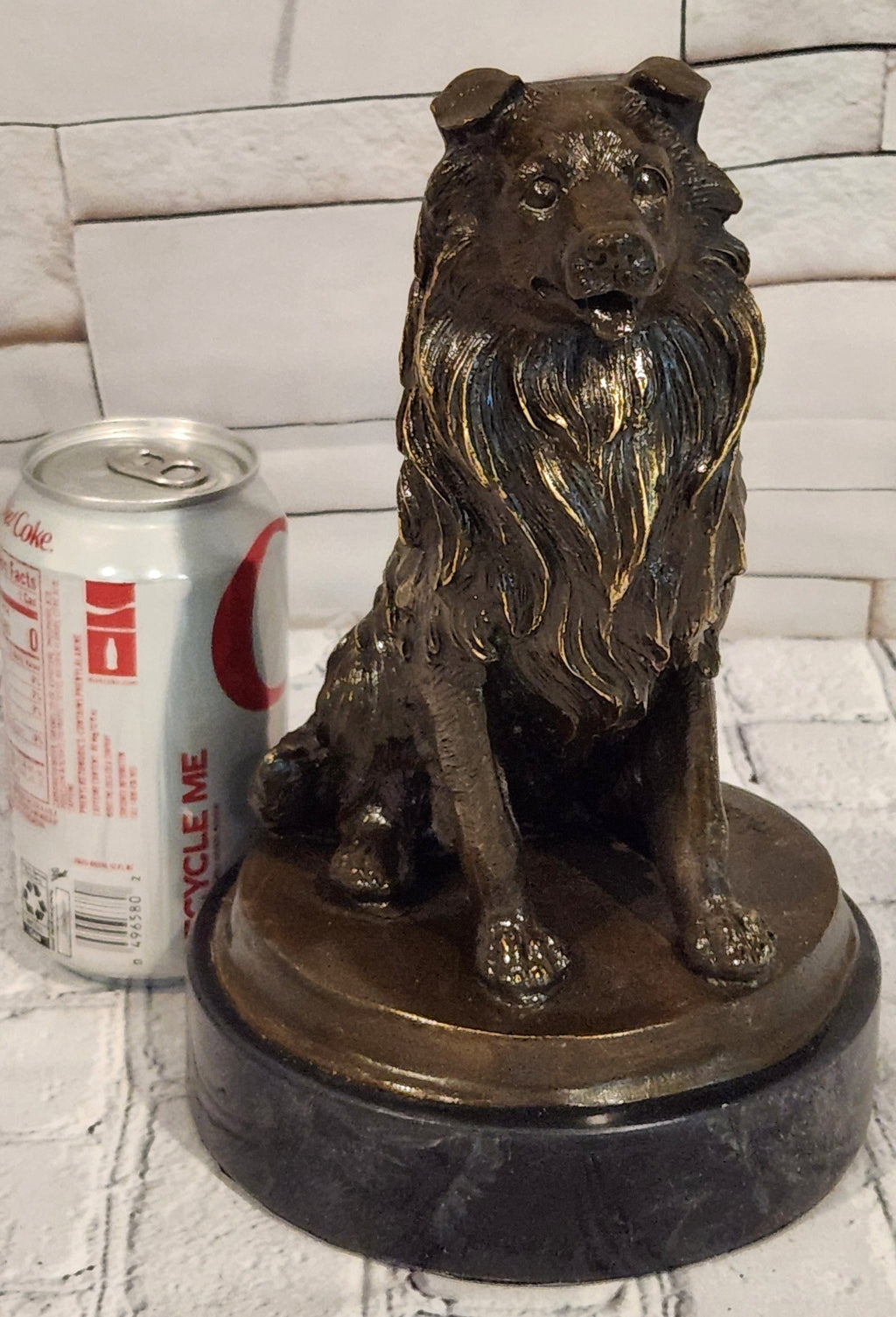 Bronze Dog Sculpture Collie Statue Realistic Animal Figure