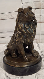 Bronze Dog Sculpture Collie Statue Realistic Animal Figure