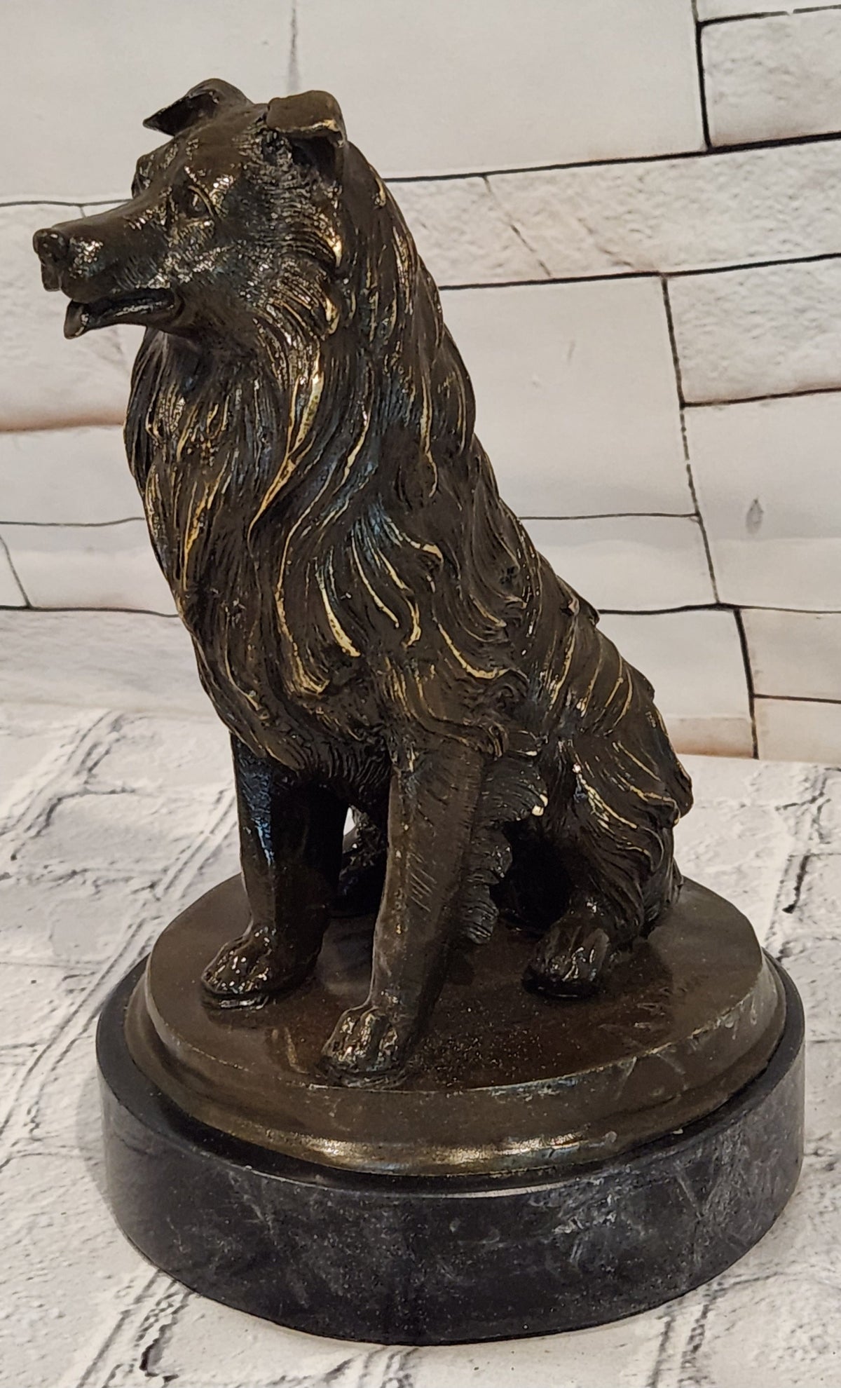Bronze Dog Sculpture Collie Statue Realistic Animal Figure