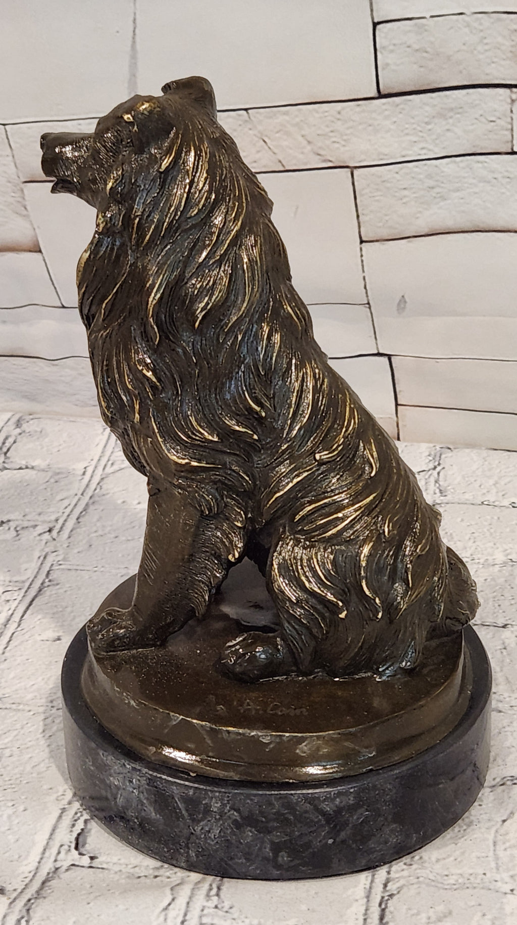 Bronze Dog Sculpture Collie Statue Realistic Animal Figure