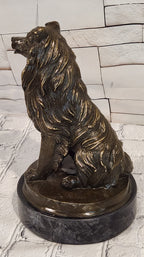 Bronze Dog Sculpture Collie Statue Realistic Animal Figure