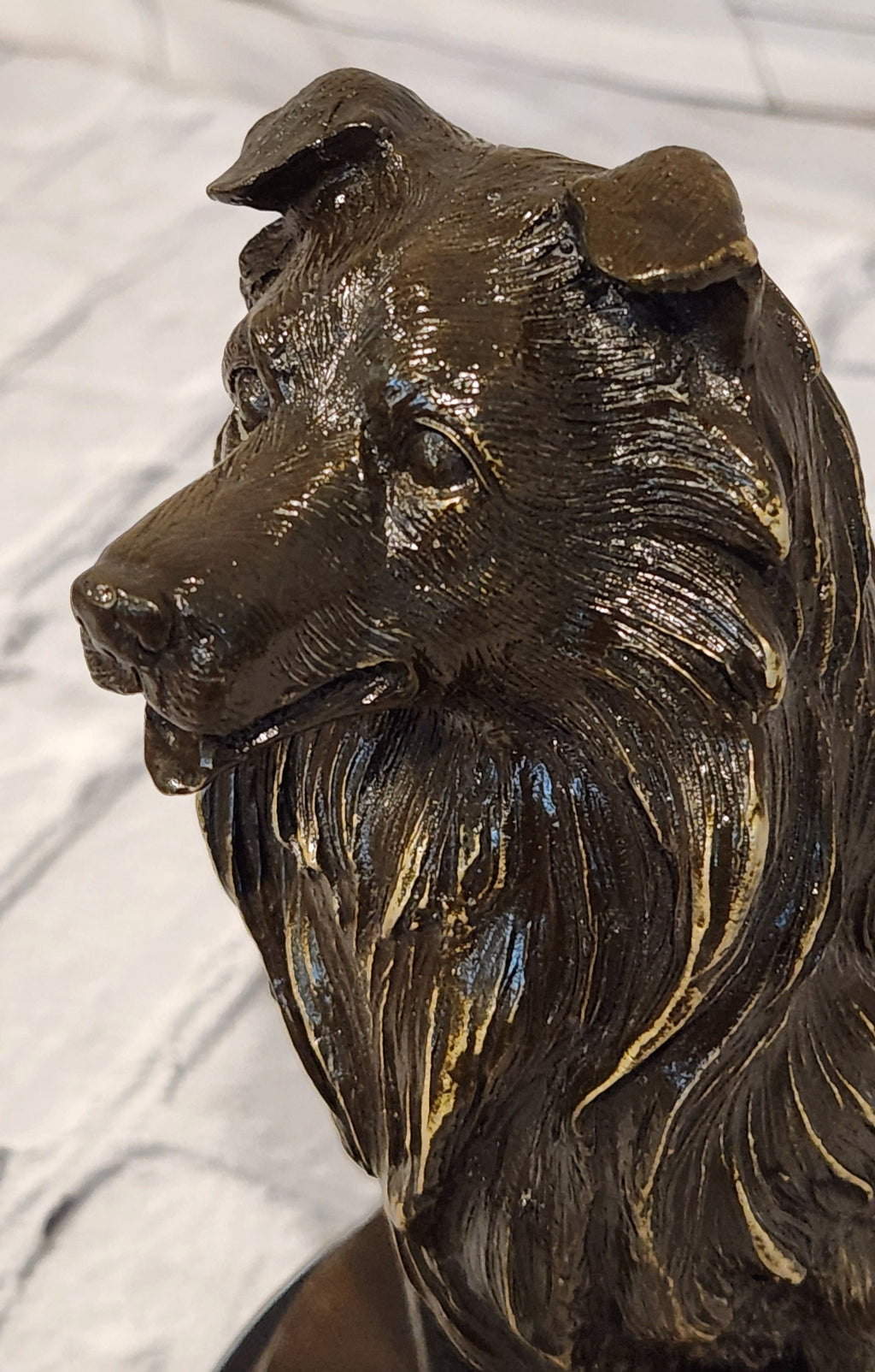 Bronze Dog Sculpture Collie Statue Realistic Animal Figure