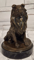 Bronze Dog Sculpture Collie Statue Realistic Animal Figure