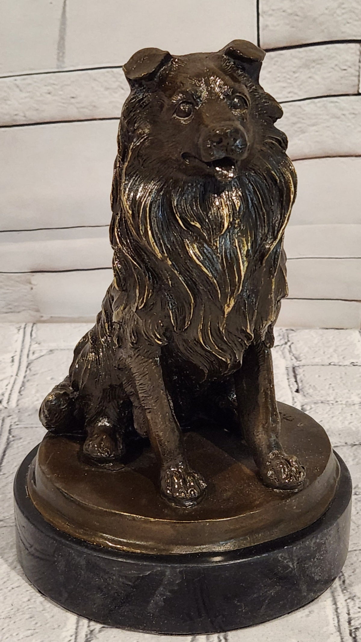 Bronze Dog Sculpture Collie Statue Realistic Animal Figure