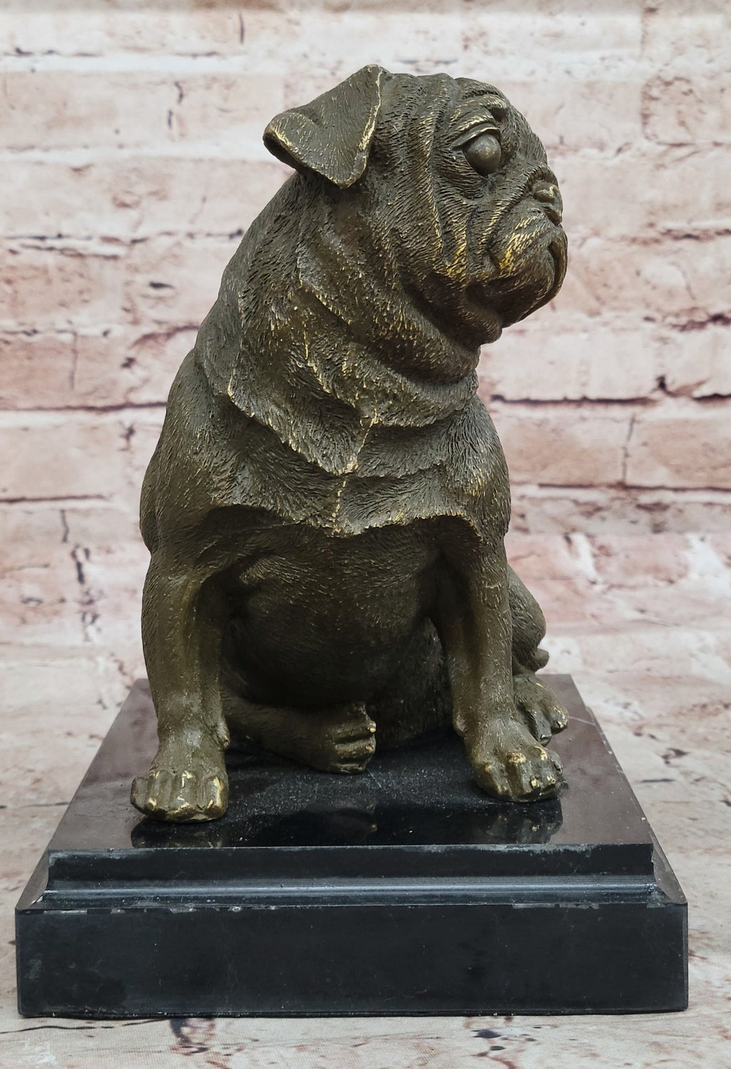 Sitting Pug Bronze Sculpture - Realistic Dog Breed Animal Art