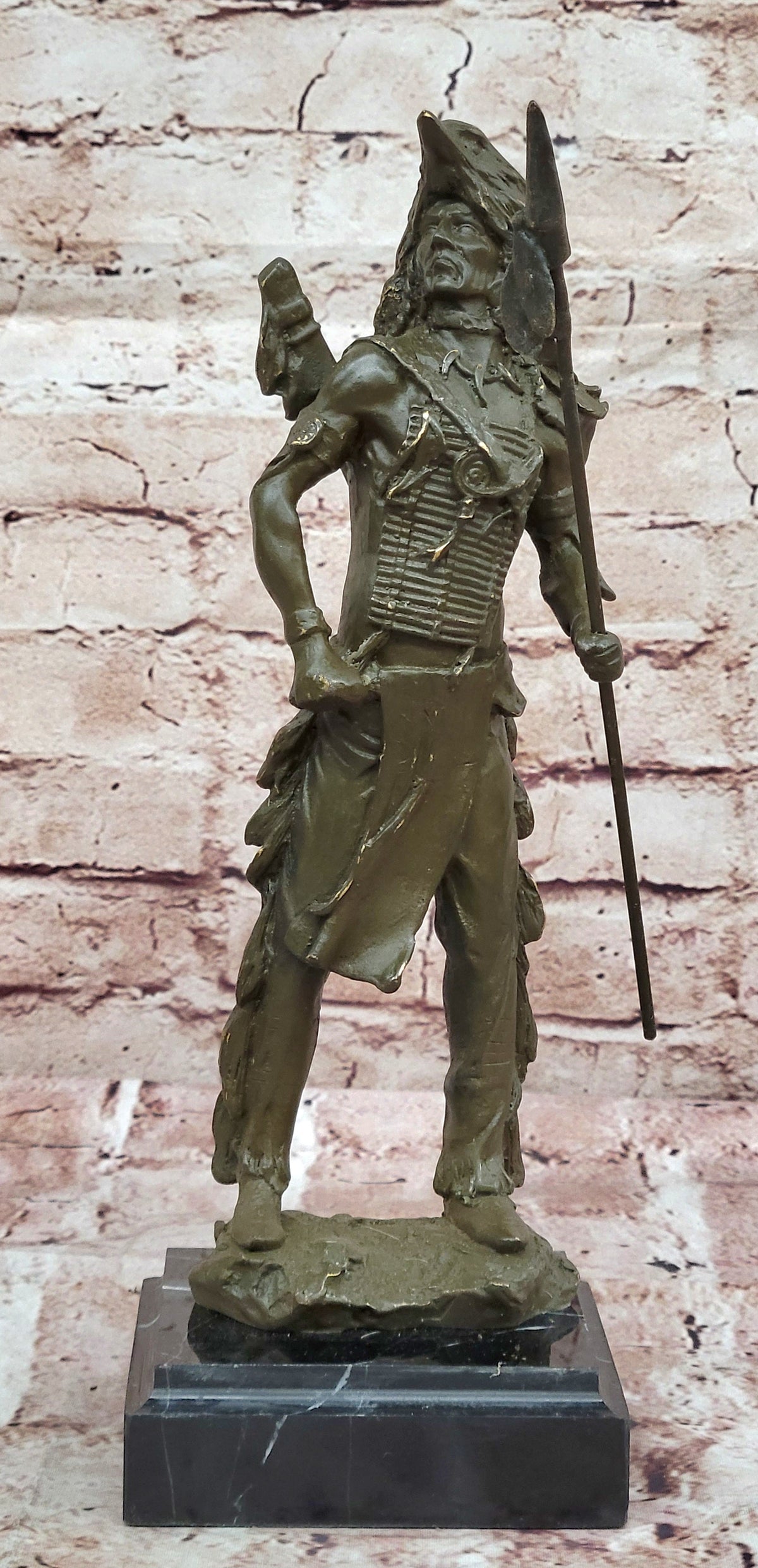 Native American Warrior Bronze Sculpture - Traditional Plains Tribe Art