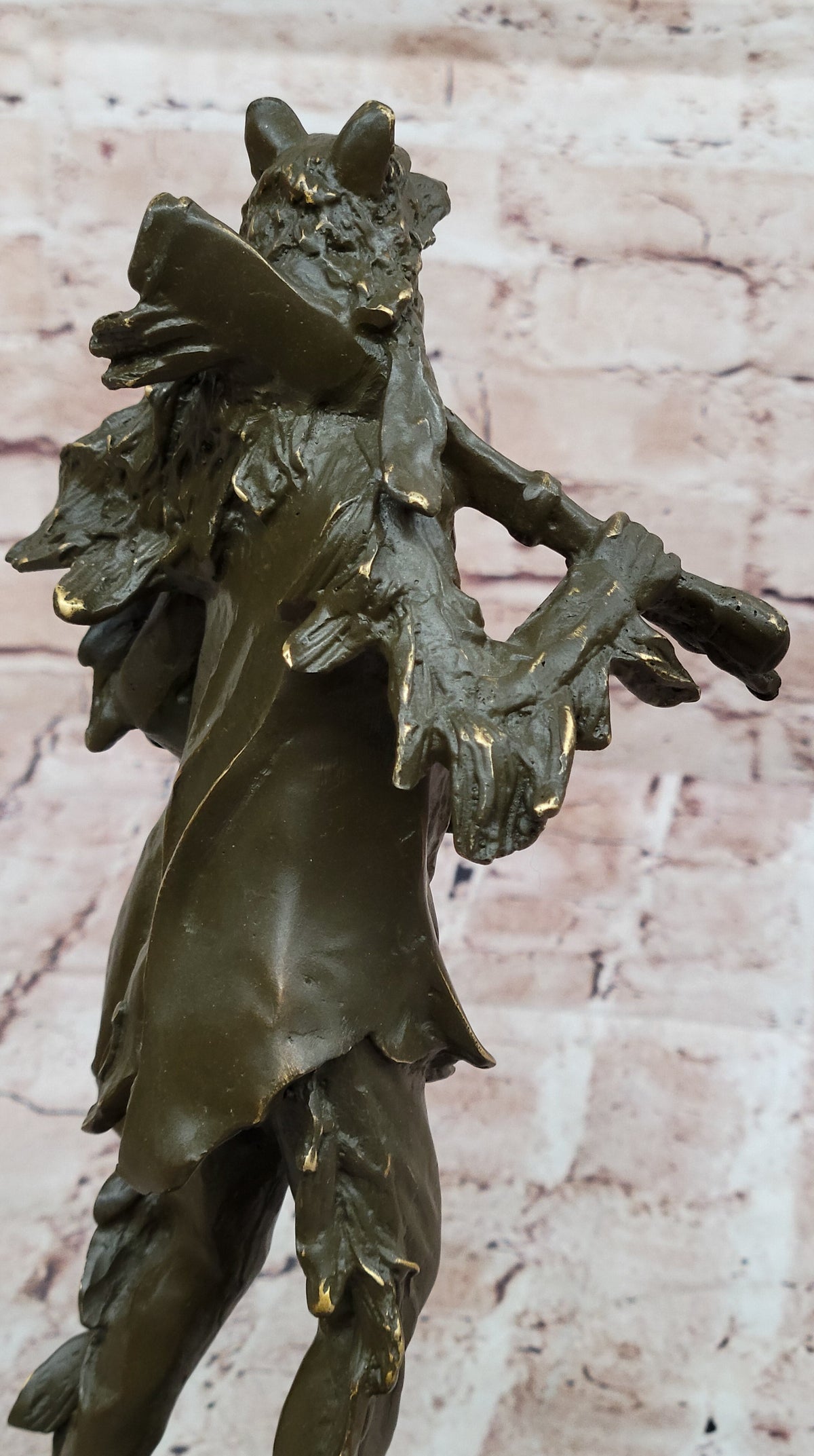 Bronze Native American Warrior Sculpture with Wolf Headdress