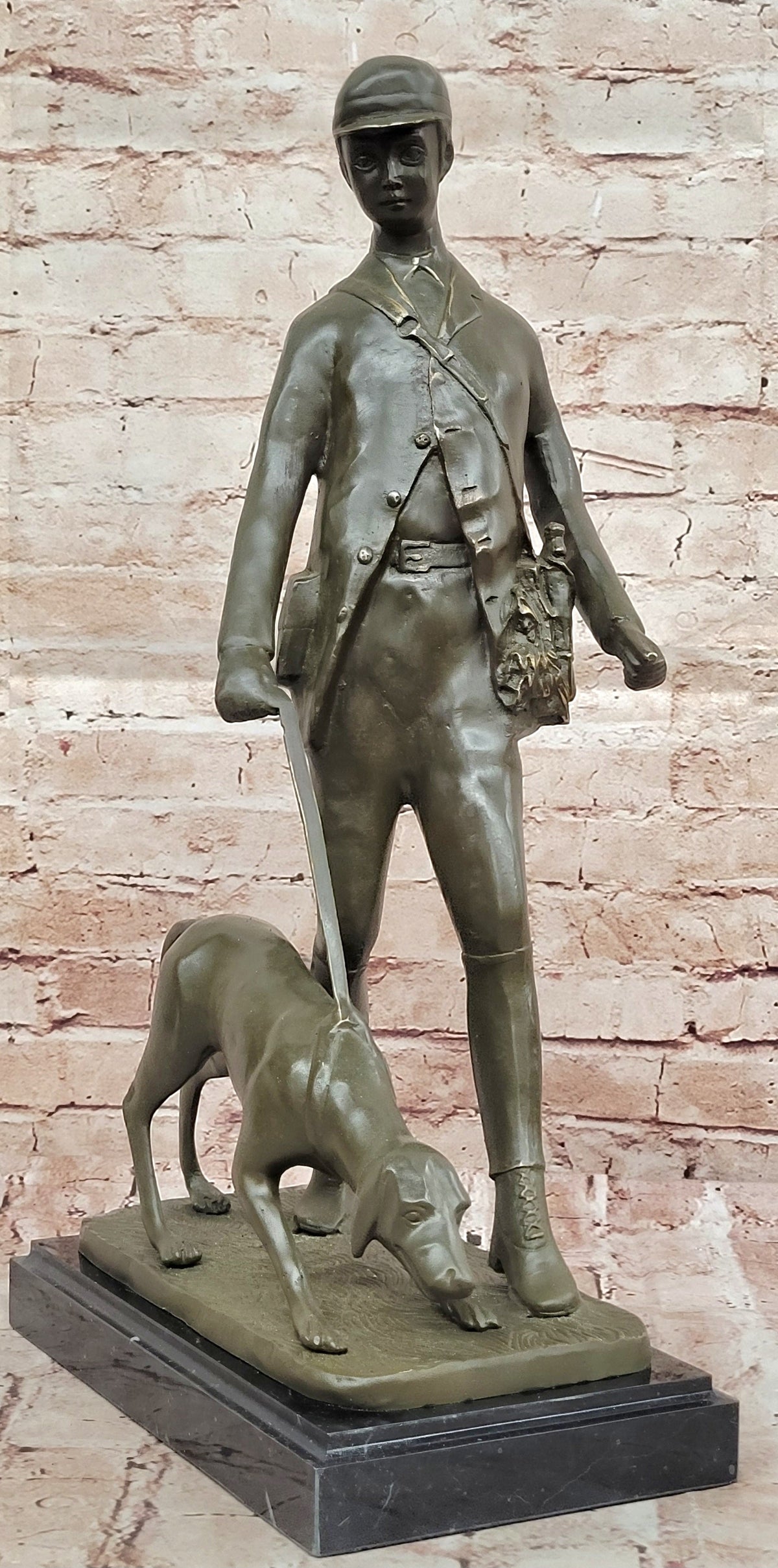 Hunter with Dog Bronze Sculpture – Gamekeeper Theme Art by Vitaleh