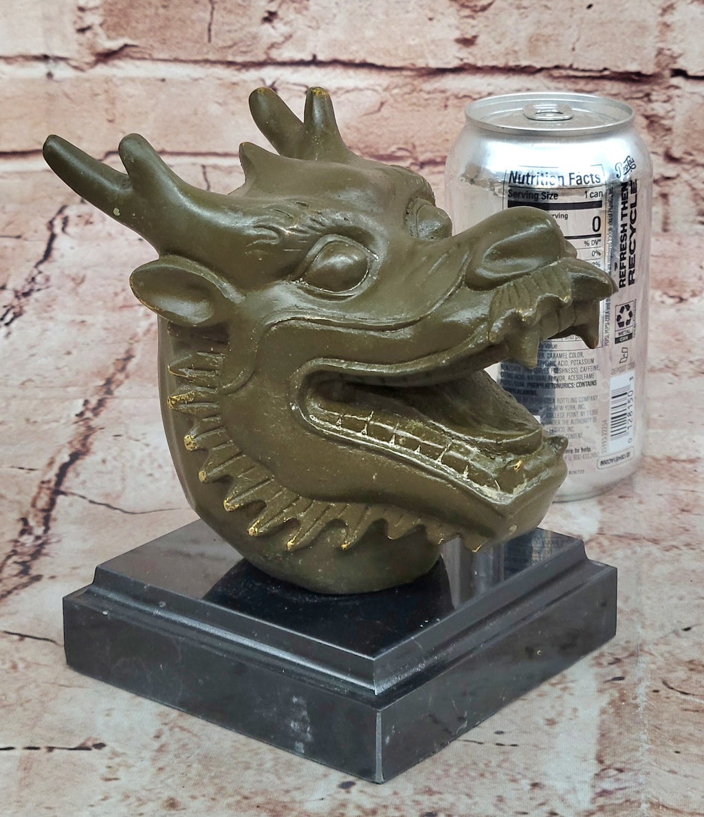 Bronze Dragon Head Bust on Marble Base – Chinese Zodiac Sculpture