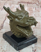 Bronze Dragon Head Bust on Marble Base – Chinese Zodiac Sculpture