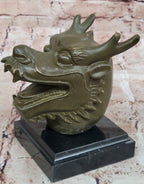 Bronze Dragon Head Bust on Marble Base – Chinese Zodiac Sculpture