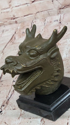 Bronze Dragon Head Bust on Marble Base – Chinese Zodiac Sculpture