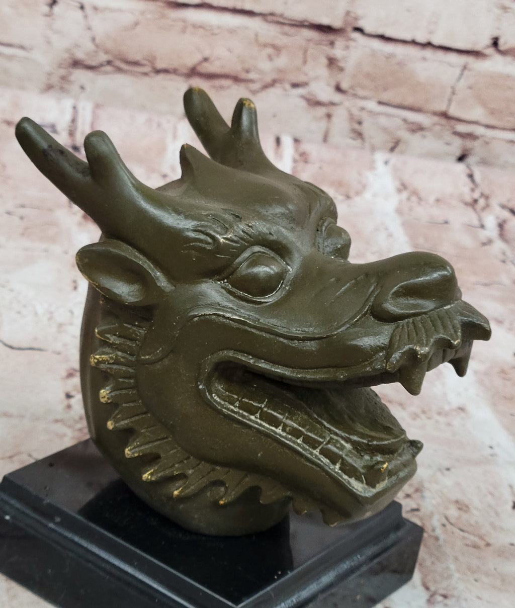 Bronze Dragon Head Bust on Marble Base – Chinese Zodiac Sculpture