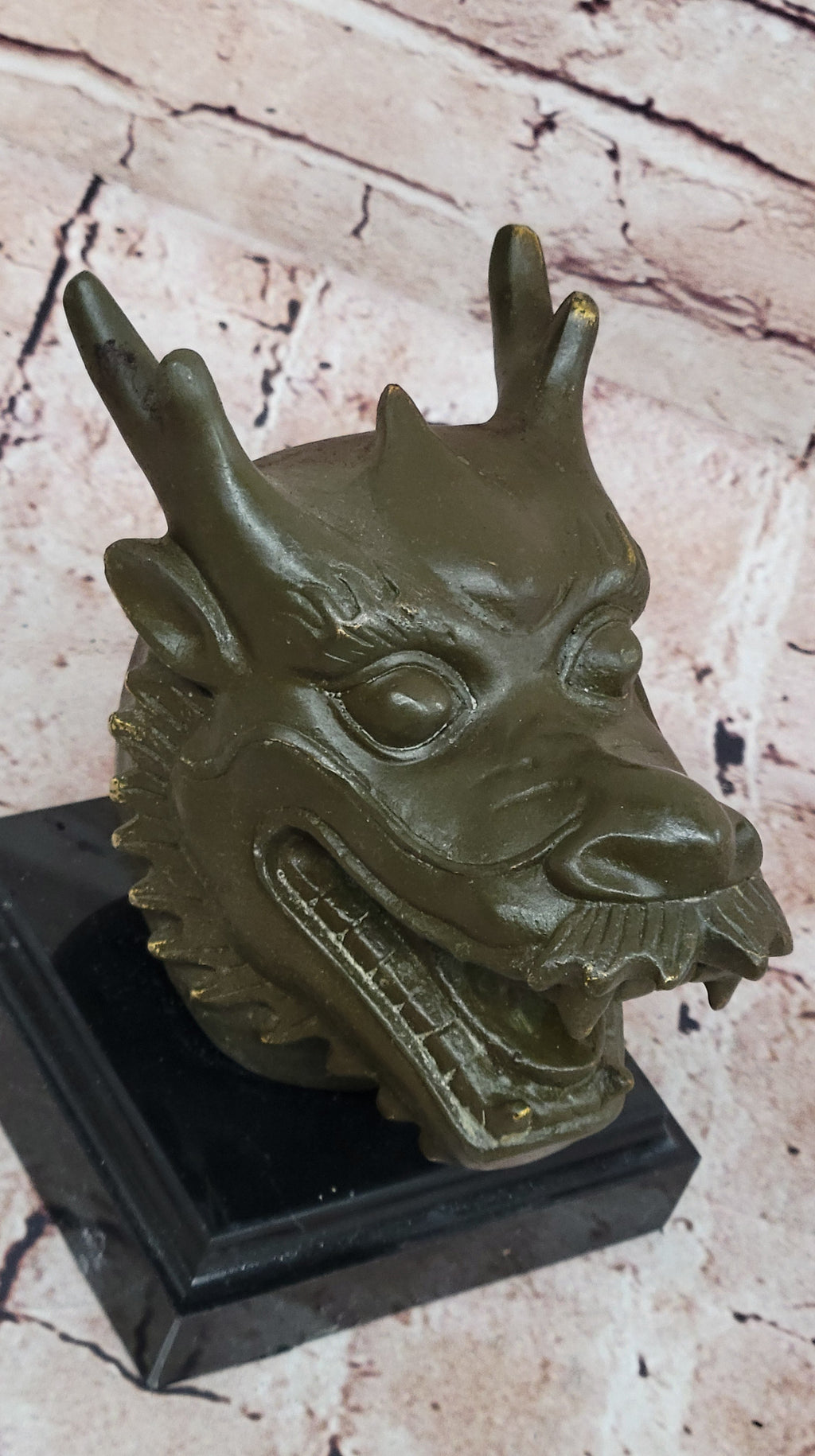 Bronze Dragon Head Bust on Marble Base – Chinese Zodiac Sculpture